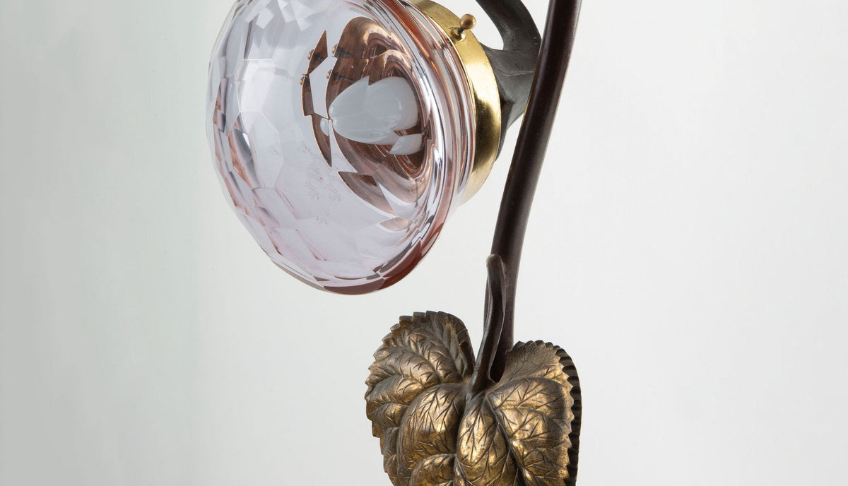 French Art Deco Bronze and Glass Sunflower Table Lamp, 1930s–1940s