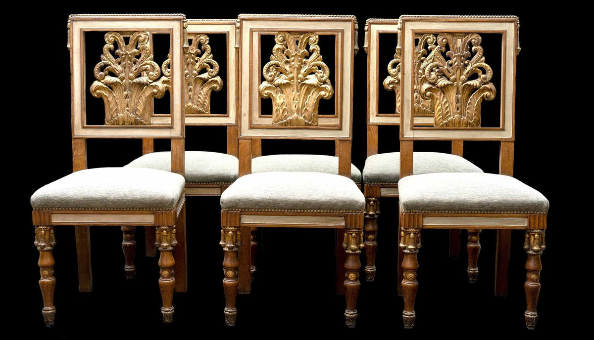 Set of Six Gilded Oak Dining Chairs