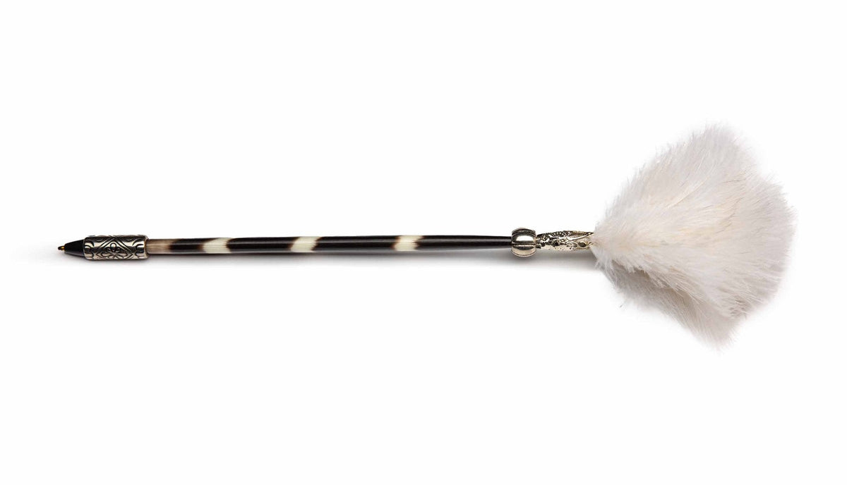 Porcupine Quill Pen W/ White Feathers