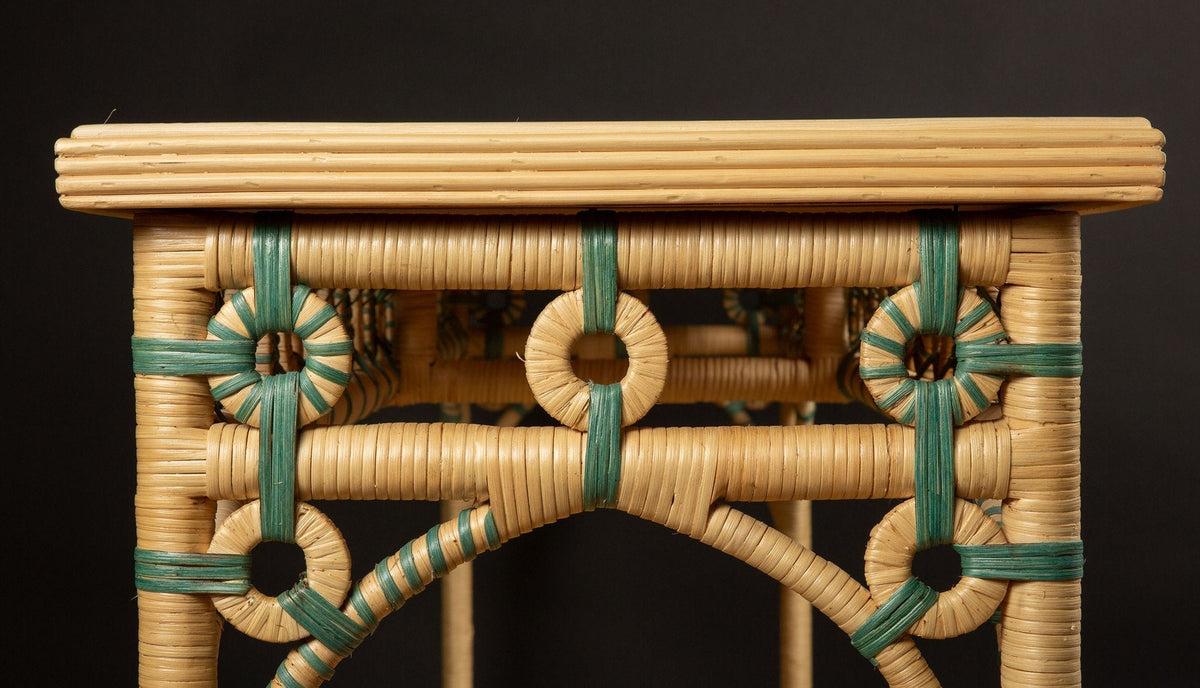 Teal Rattan Console by Creel and Gow