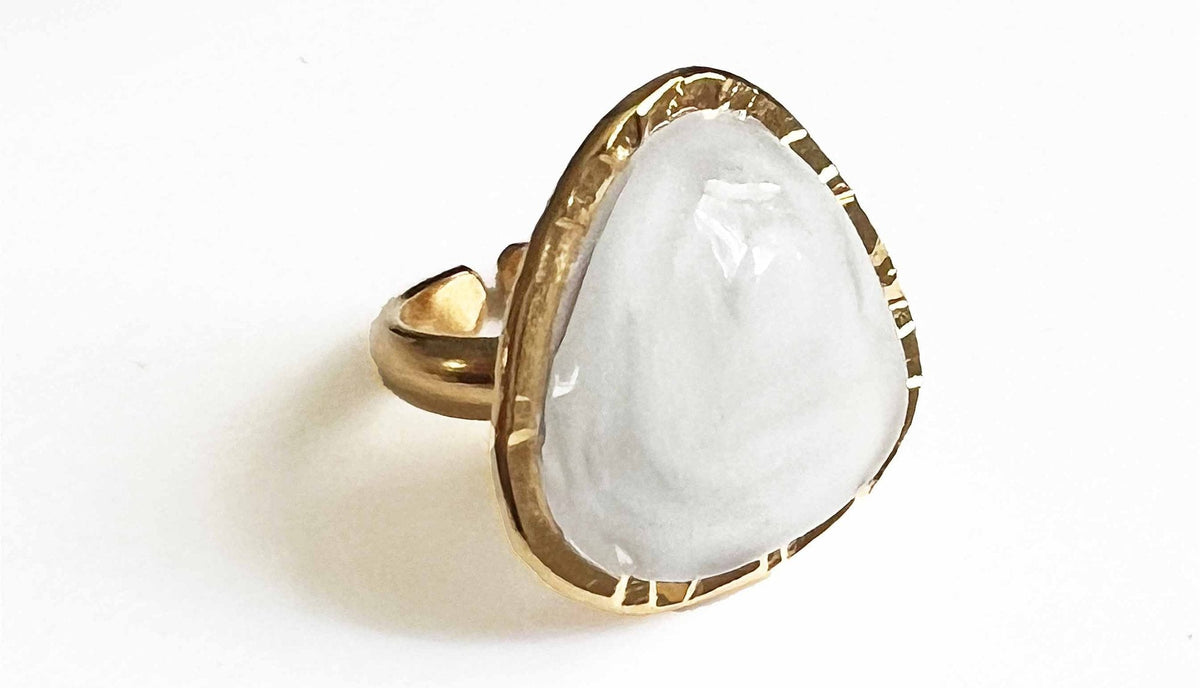 Loulou de la Falaise Hammer Baroque Pave Ring, Opaline