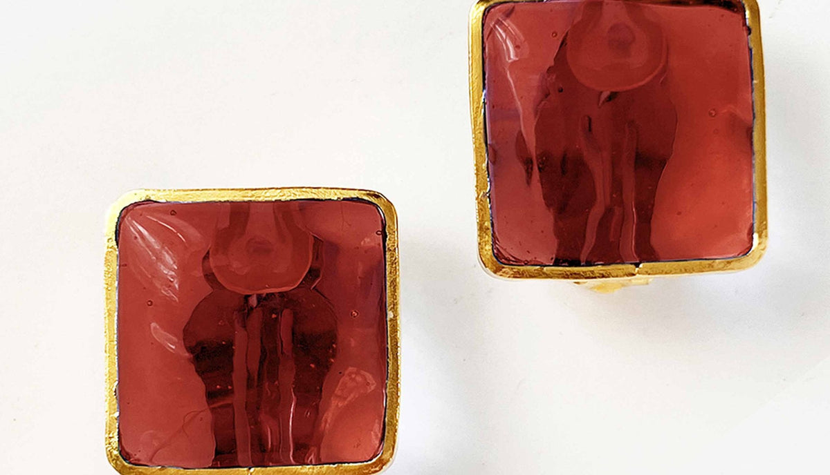 Pave Square Clip Earrings, Poppy