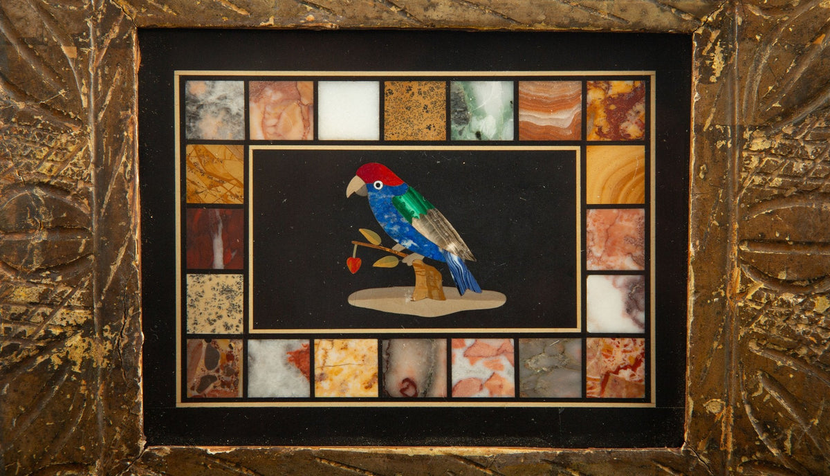 Italian Grand Tour Pietra Dura Panel with Parrot, 19th Century