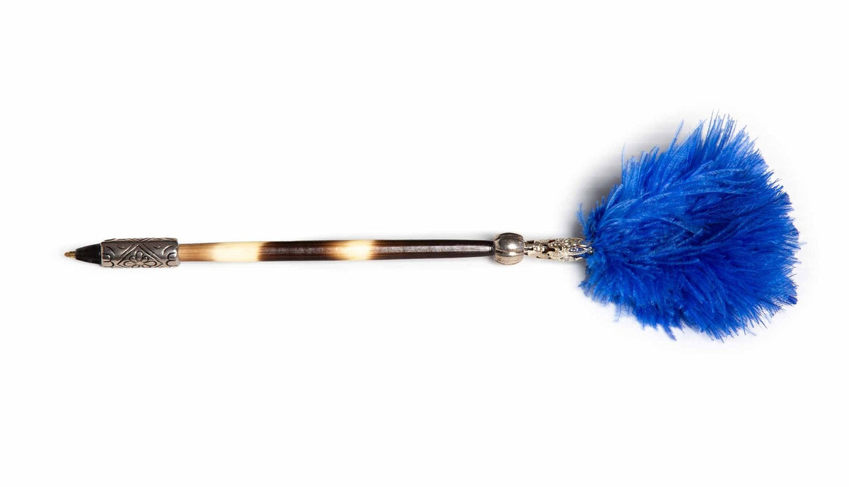 Porcupine Quill Pen W/ Royal Blue Feathers