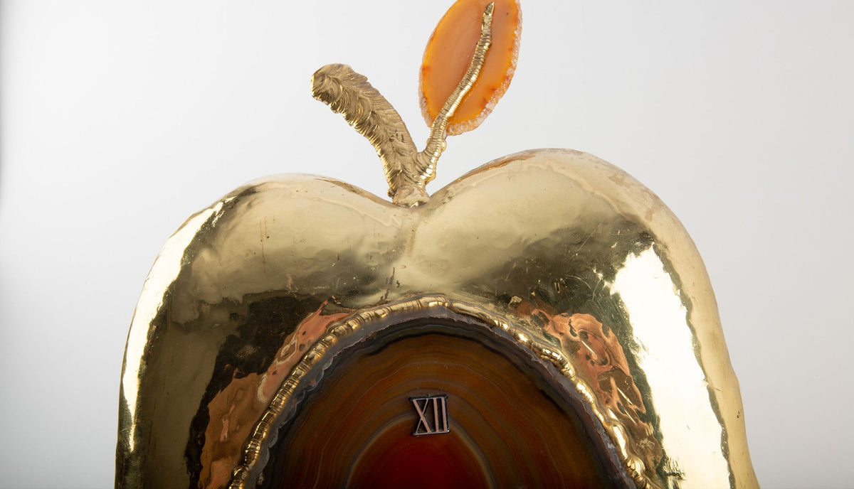 A French Mid-Century Clock Lamp in Gilt Metal and Agate, Jacques Duval Brasseur