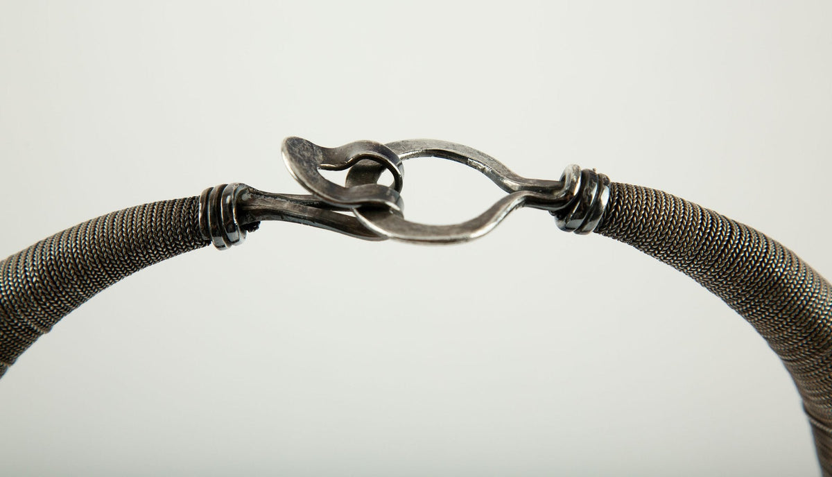 Miao Minority Tribe Silver Necklace with Knotted Chain Rings