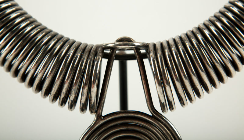 Miao Tribe Silver Necklace with Coiled Rings with Center Medallion