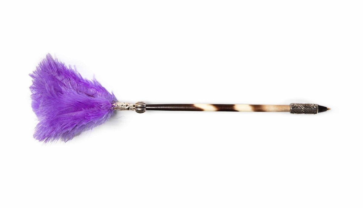 Porcupine Quill Pen W/ Purple Feathers