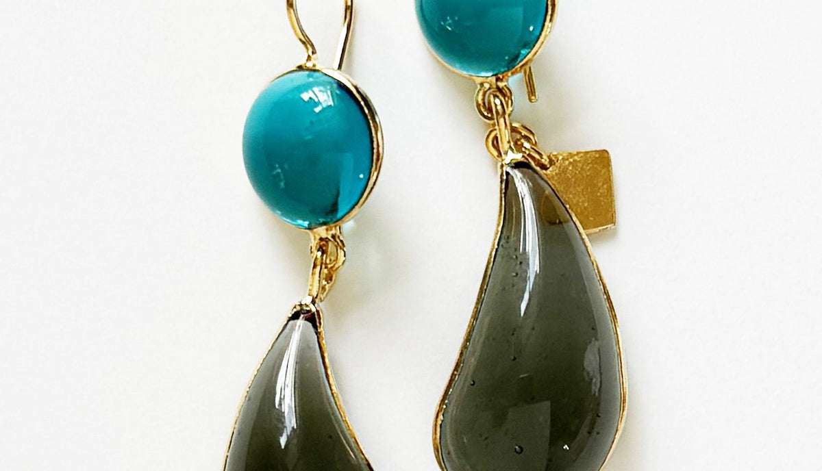 Loulou De La Falaise Bi-Color Teardrop Earrings, Turquoise / Grey