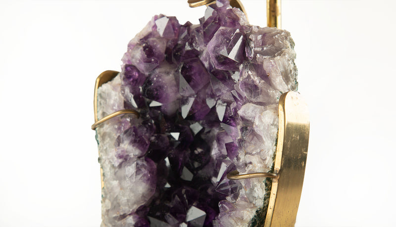 Mid-Century Modern Amethyst and Brass Table Lamp, Attributed to Willy Daro