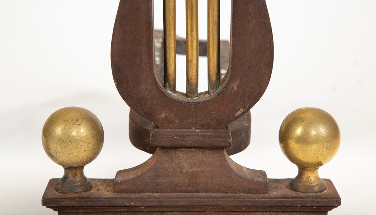 Music at the Hearth: Pair of 19th C Lyre Andirons