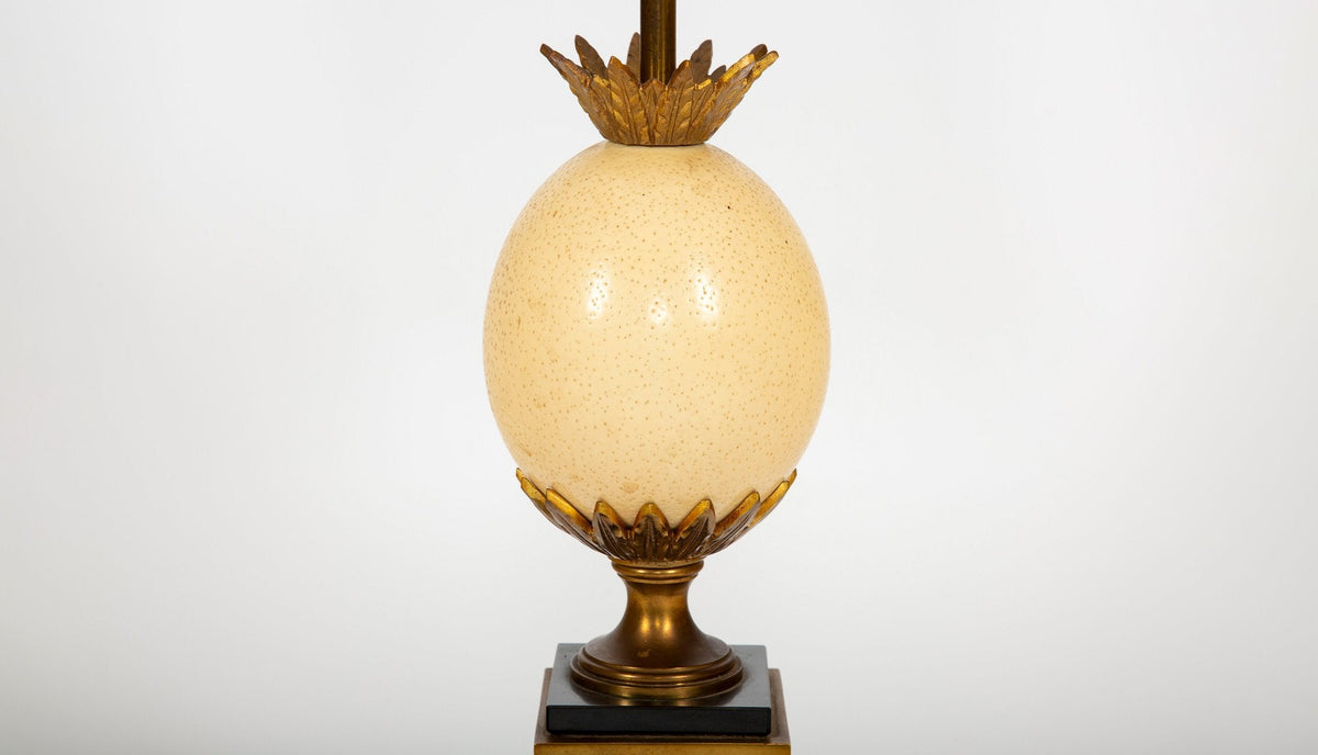 Maison Charles–Attributed Pair of Gilt Metal and Ostrich Egg Table Lamps
