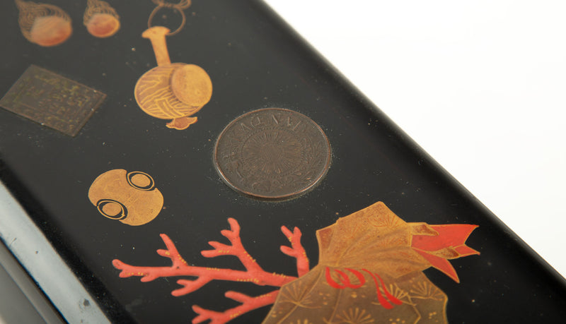 Late 19th Century Japanese Lacquer Box with Coral Design