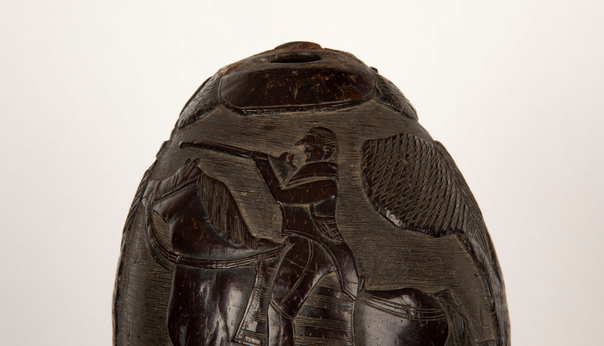 Hunting Tales: Rare 19th-Century French Colonial Carved Coconut Bugbear Flask