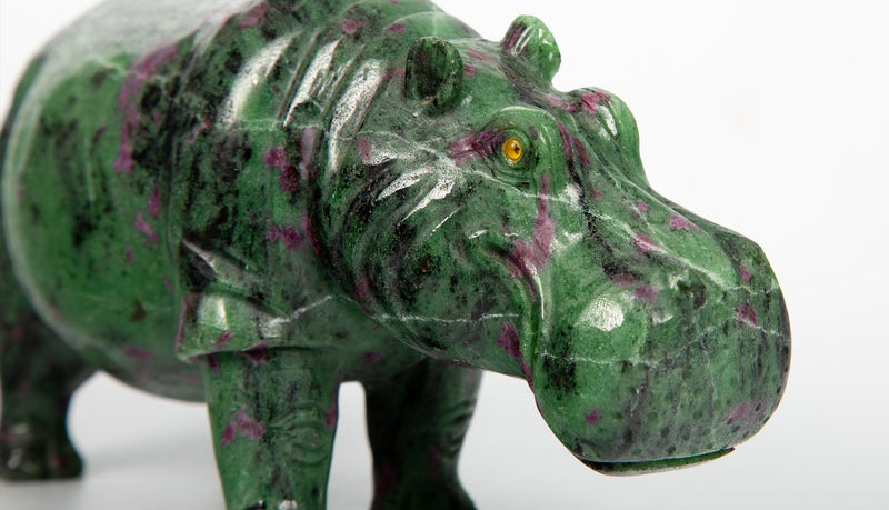Intricately Carved Ruby in Zoisite Hippo 8"