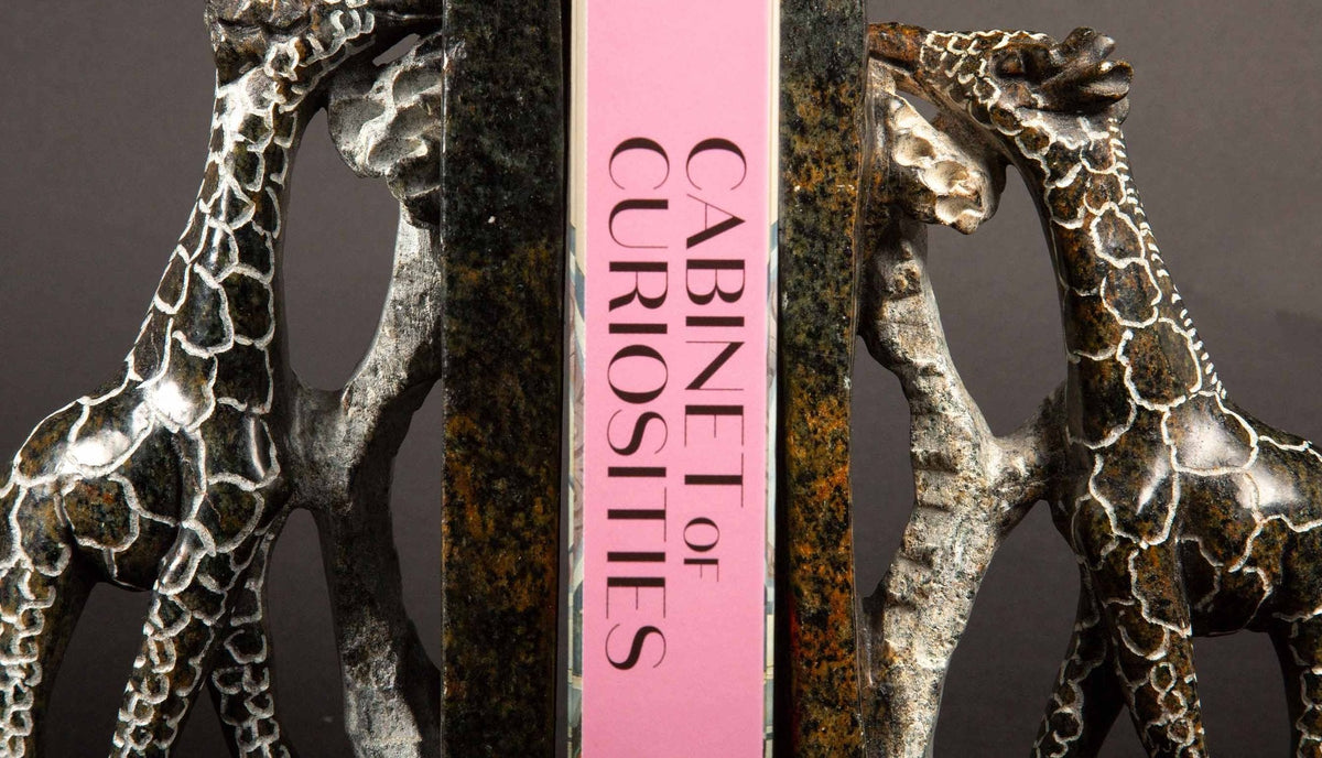 Soapstone Giraffes Grazing Bookend