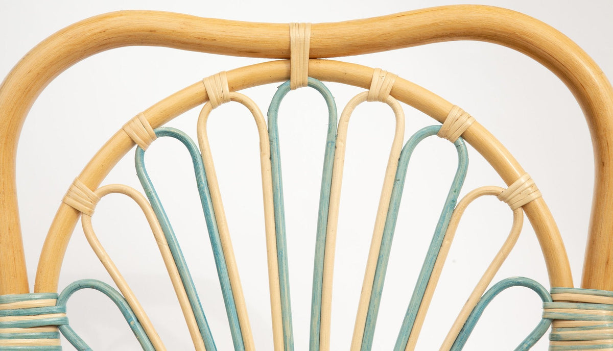 Blue Peacock Rattan Arm Chair by Creel and Gow