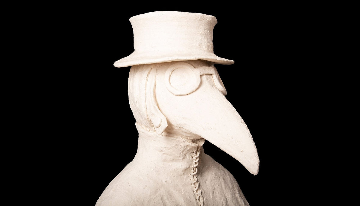Anthropomorphic Terracotta Dog wearing a Plague Doctor Mask