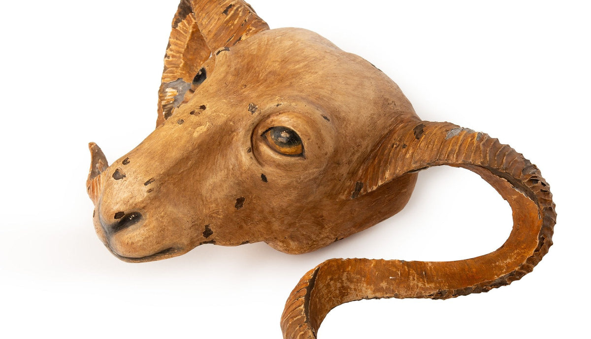 19th-Century Italian Wood Carving of a Ram's Head- Ewe've Got to See This Ram!