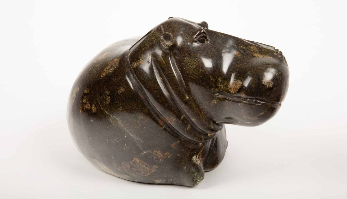 Hand-Carved Soapstone Hippo Sculpture from Zimbabwe, 12"