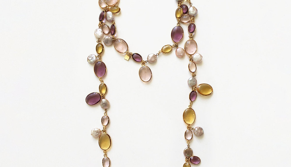 LOULOU DE LA FALAISE Pebble & Pearl Necklace, Dawn/Lilac/Honey