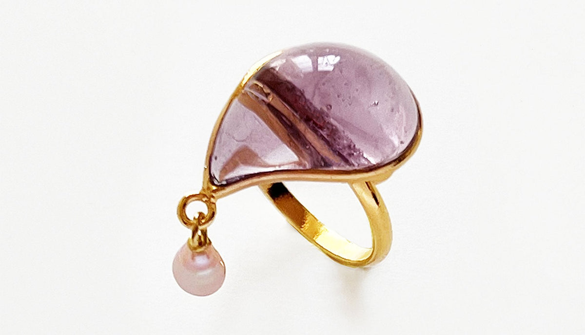 Pearl Teardrop Ring, Wisteria