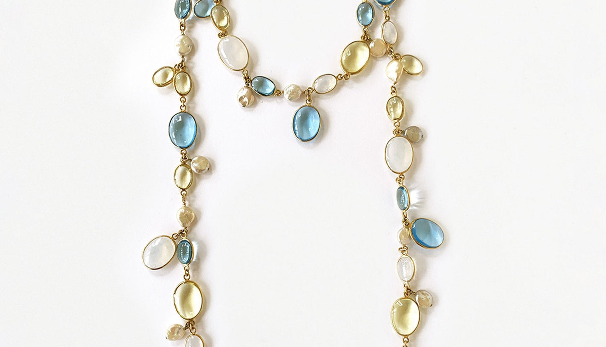 LOULOU DE LA FALAISE Pebble & Pearl Necklace, Aqua/Champagne/Opaline