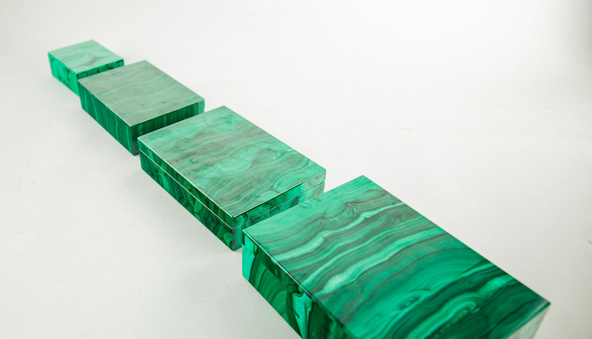 Bookmatched Malachite Box with Gilt Brass Hinge, 7.25"