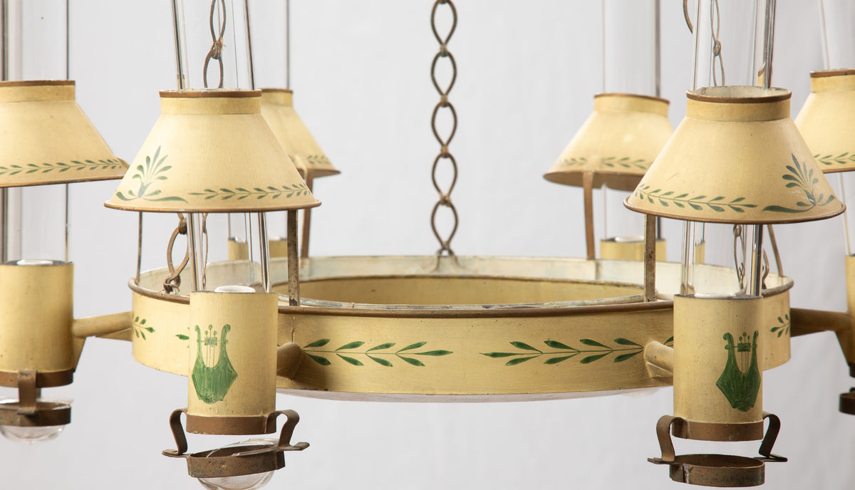 Harmony in Light: Large Directoire Period Yellow Tole Chandelier