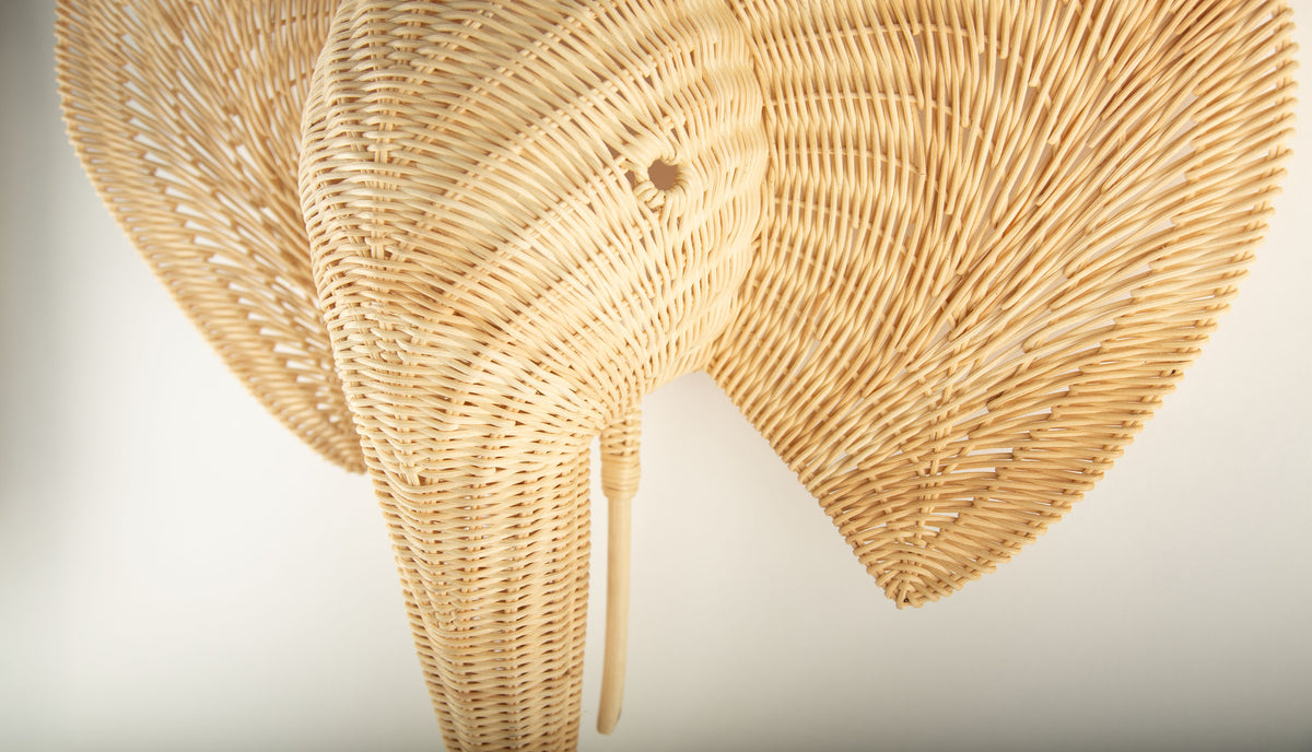 Sculptural Handwoven Rattan Elephant Head Wall Sculpture