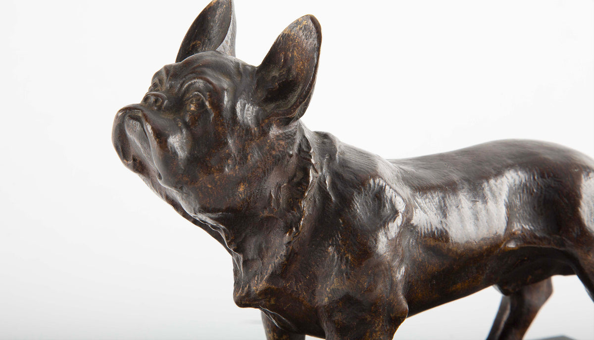 The Little Guardian: Bronze Study of a French Bulldog on Marble Base