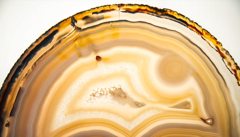 Sculptural Mounted Agate Slice with Warm Caramel and Honey Banding