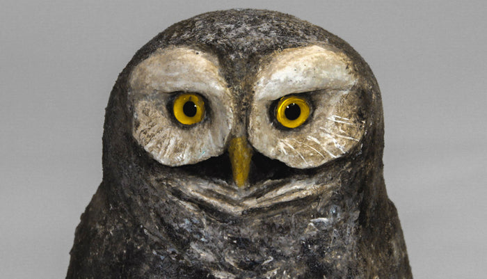 Contemporary French Folk Art Papier-Mâché Owl Sculpture, 8.25" H