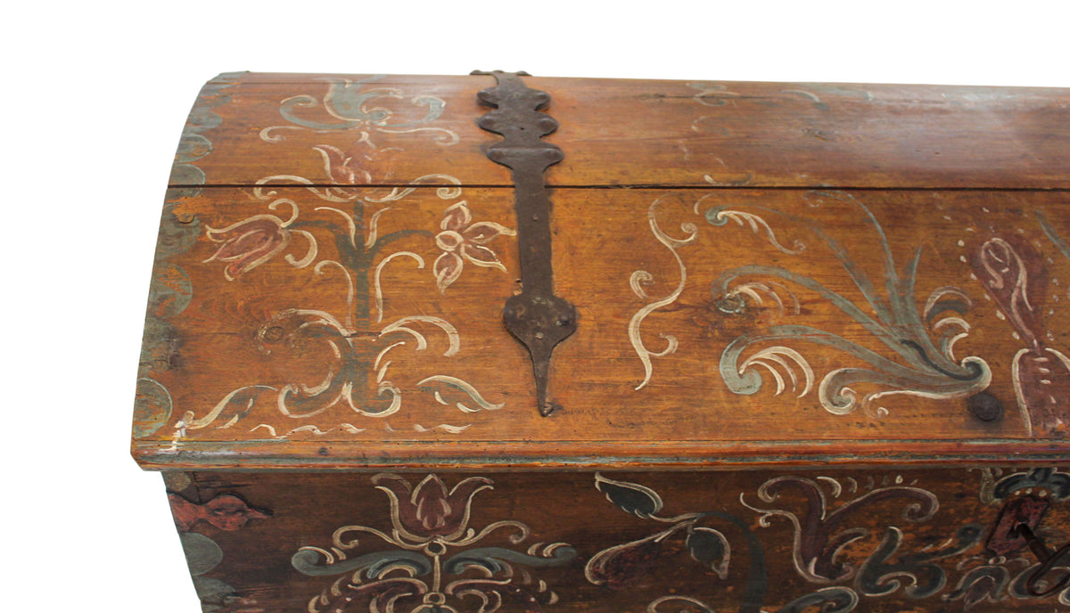 Swedish Folk Art Painted Pine Storage Trunk, Dated 1805