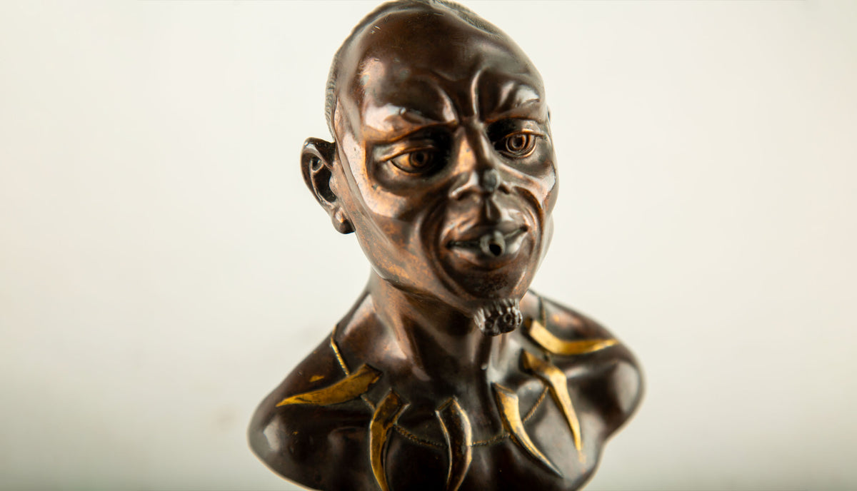 Rare French Patinated Bronze Figural Cigar Lighter with Orientalist Bust, circa 1900