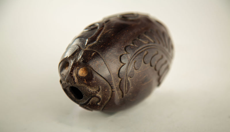 Rare Early 19th-Century French Colonial Carved Coconut "Bugbear" with Serpent