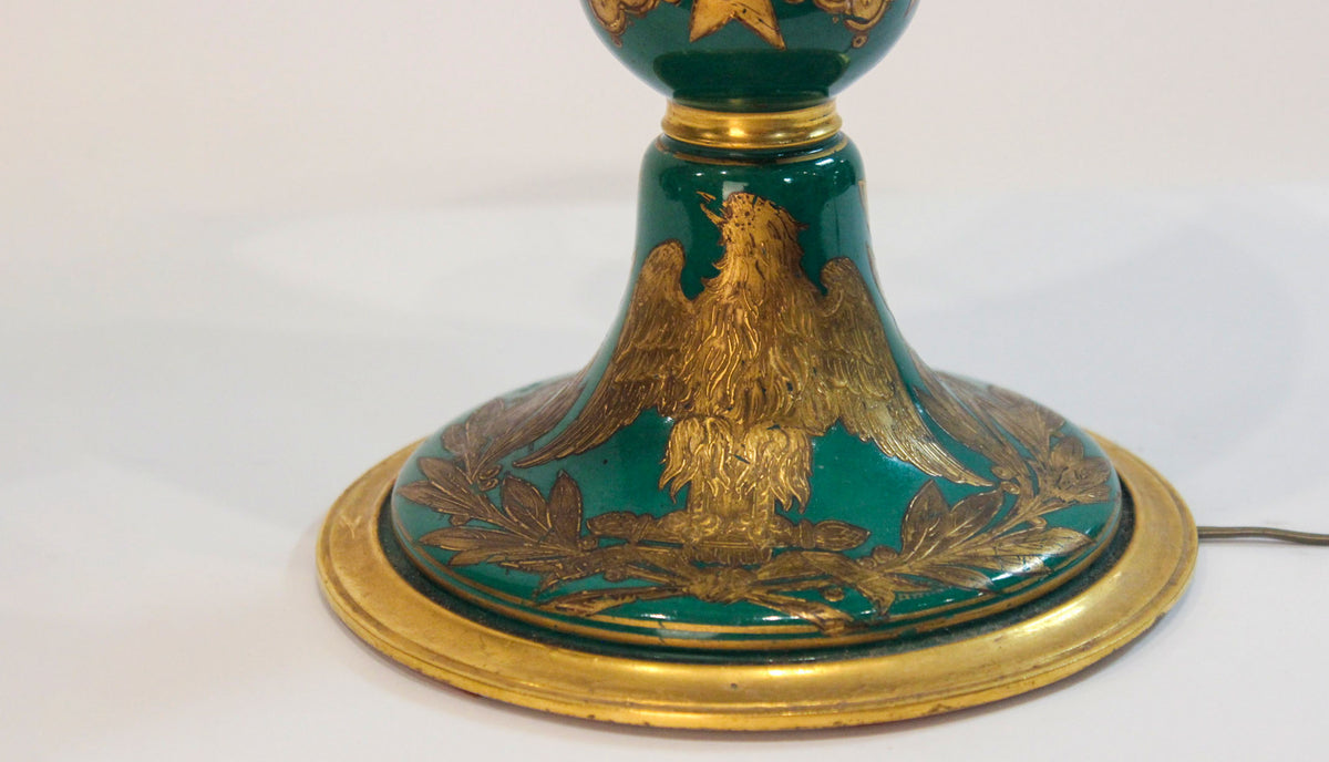 French Sèvres-Style Empire Porcelain Table Lamp with Faux Wax Candle Shaft, 22"H