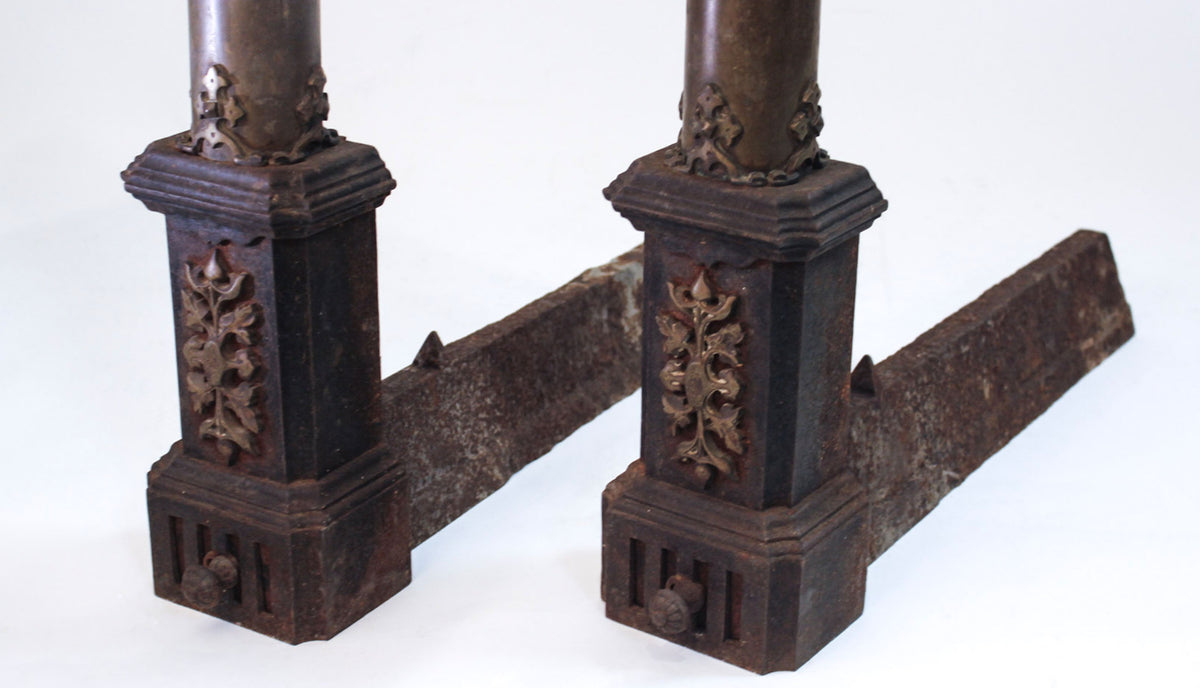 The Fire Breathers: Pair of French Gothic Revival Dragon Head Andirons