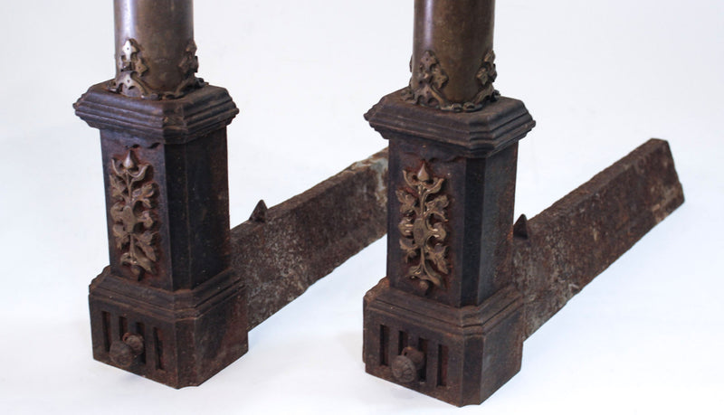 The Fire Breathers: Pair of French Gothic Revival Dragon Head Andirons