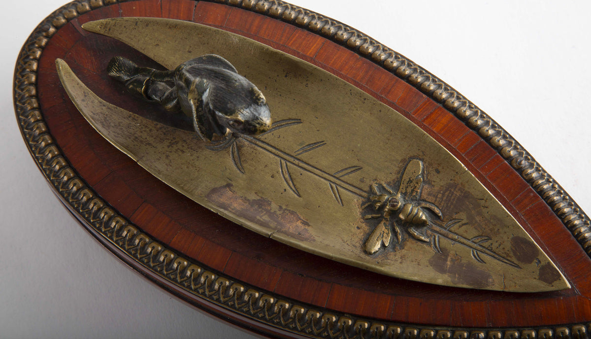 The Frog's Leaf: 19th C Art Nouveau Vide-Poche on Mahogany Stand