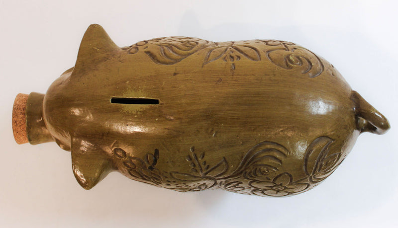 This Little Piggy Saved It All: Large Vintage Folk Art Ceramic Pig Bank