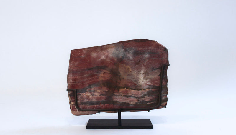 Large Polished Banded Red Jasper Specimen on Custom Steel Stand