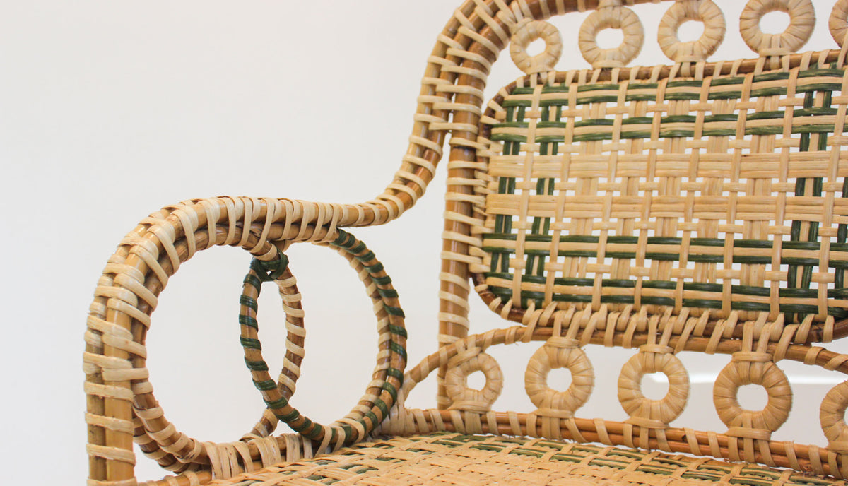 Creel and Gow Handcrafted Rattan Bar Stool with Green Accents