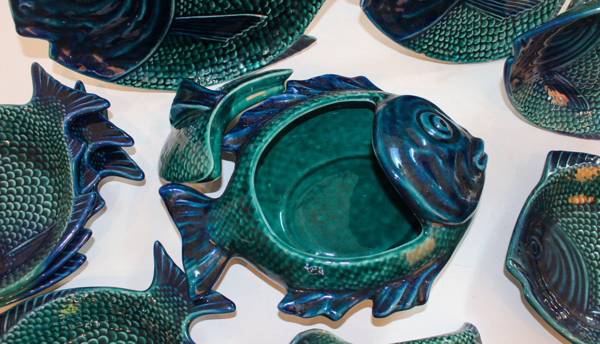 School of Fish: Vintage French Majolica Table Service, 9 Pieces