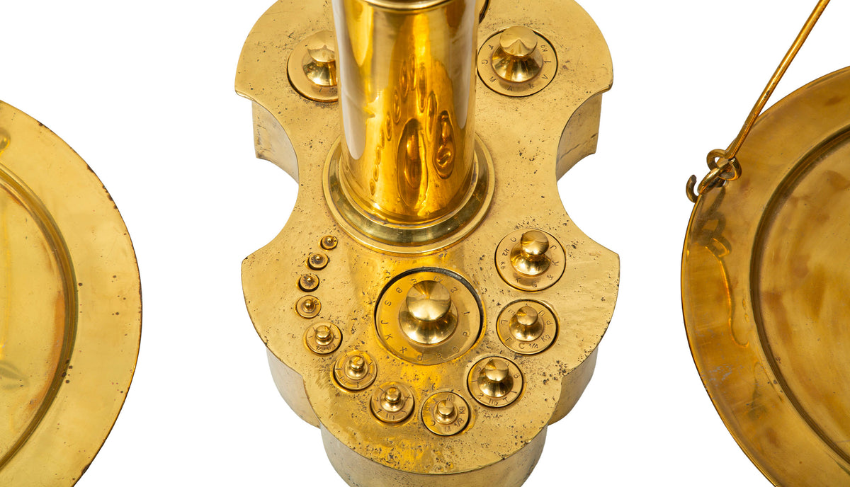 Monumental 19th C. French Brass Butcher's Balance Scale with Bull Head Finial