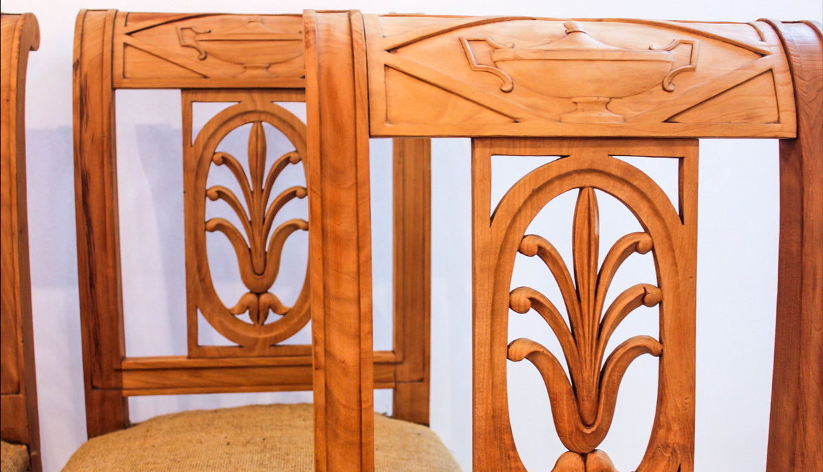 Set of Four French Directoire Period Carved Wood Side Chairs, Circa 1795