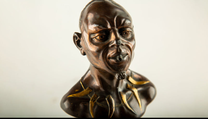 Rare French Patinated Bronze Figural Cigar Lighter with Orientalist Bust, circa 1900