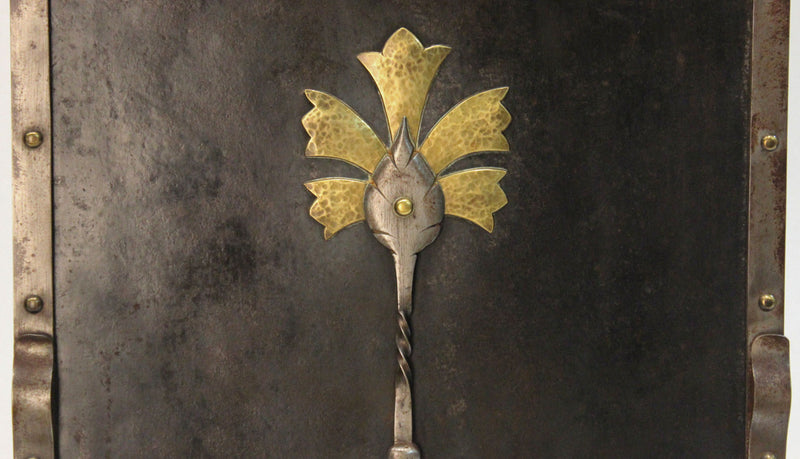 French Hand-Forged Wrought Iron and Brass Fire Screen, Early 20th Century