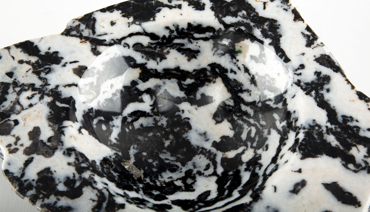 Carved Contrast: Zebra Stone Black & White Mineral Vide Poche with Natural Edge
