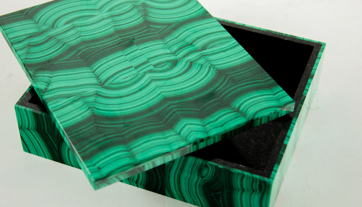 Richly Figured Malachite Box with Fitted Lid 8"